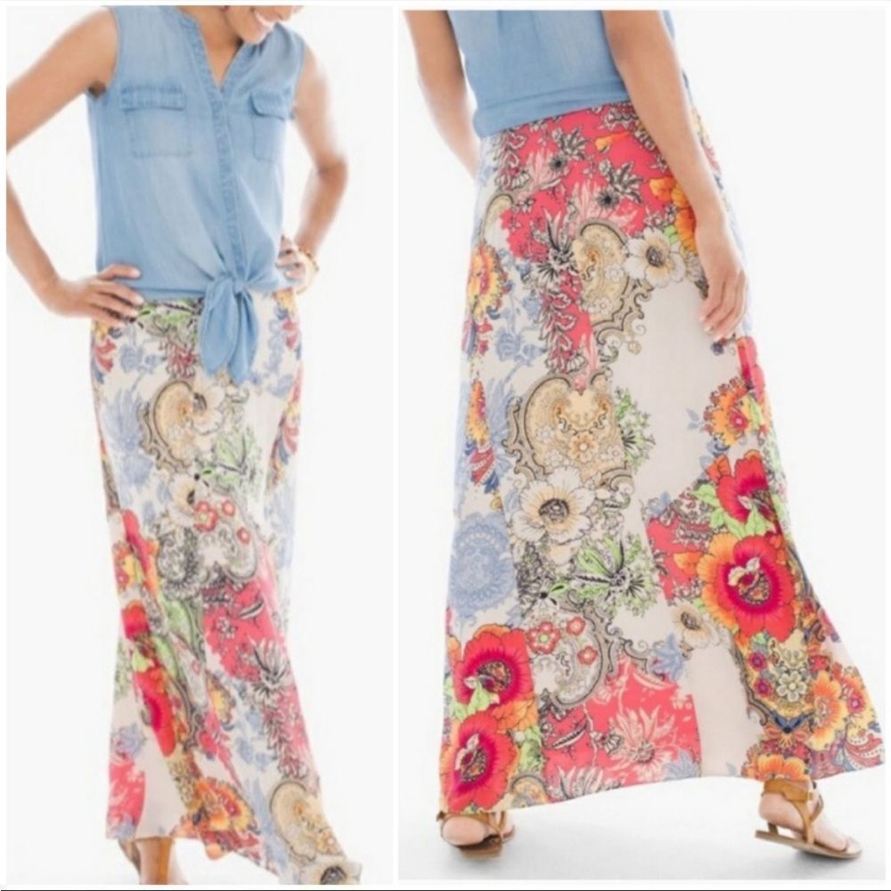 Chico's Floral Patchwork Maxi Skirt S